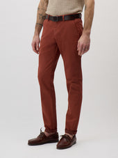 Chino slack slim en coton mélangé terracotta