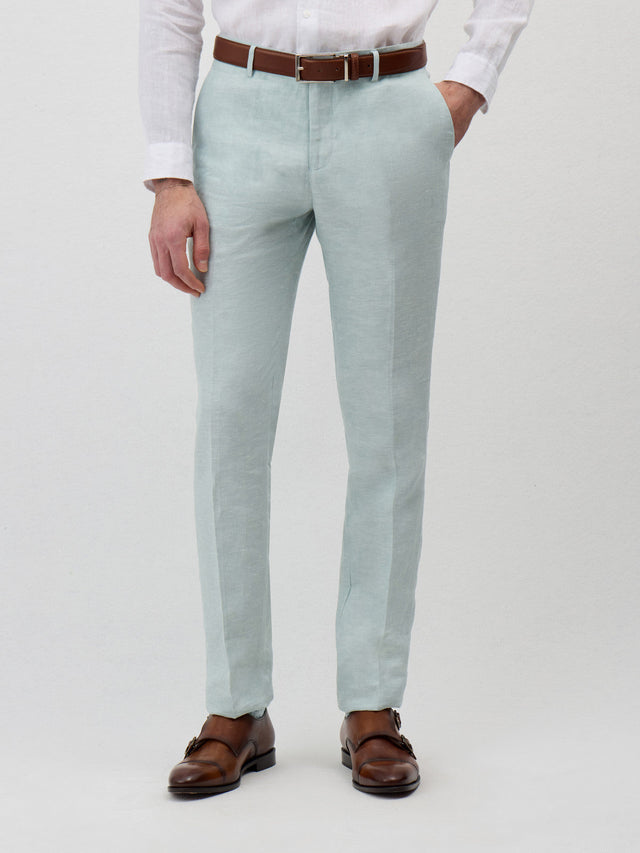 Pantalon coordonnable Slim en lin vert d'eau