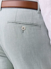 Pantalon Coordonnable Slim En Coton Et Lin Vert D Eau