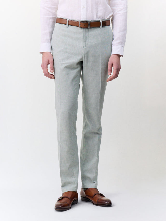 Pantalon coordonnable slim en coton et lin vert d'eau