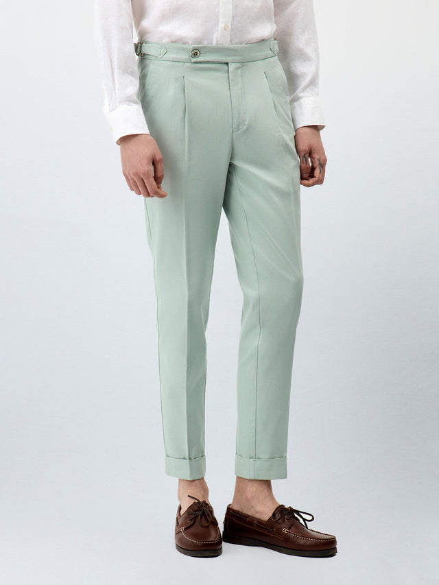 Chino slack slim en coton stretch 7/8 vert d'eau