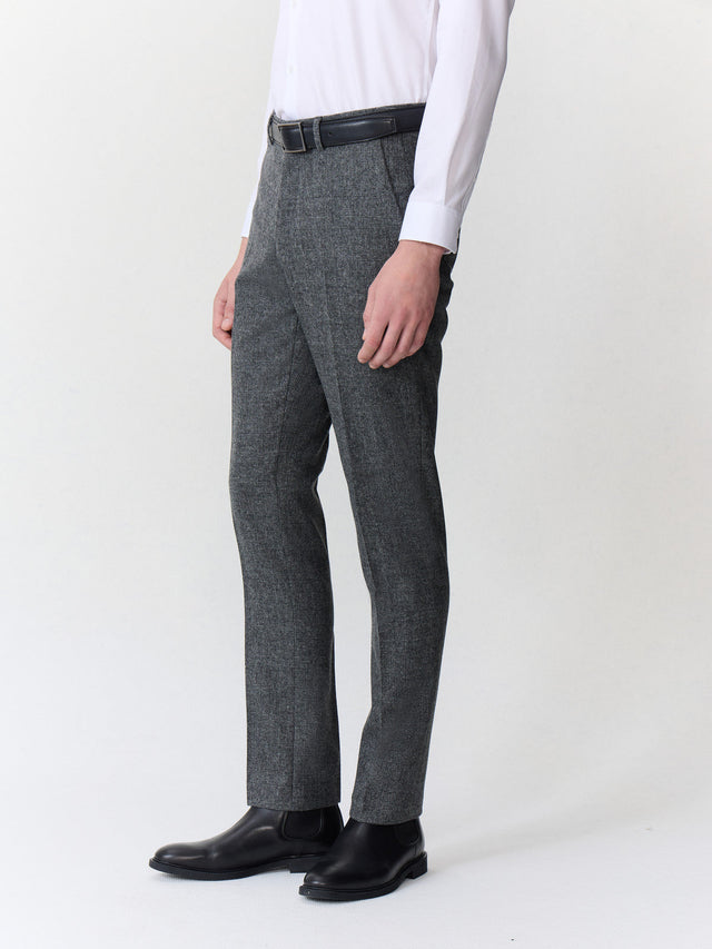 Pantalon coordonnable slim en laine mélangée anthracite Prince de Galles