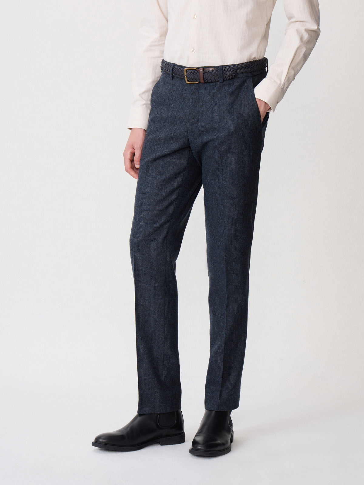 Pantalon Coordonnable Slim En Laine M Lang E Bleu Indigo Prince De Galles