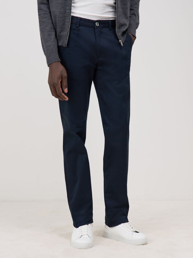 Chino slack semi regular en coton stretch uni bleu marine