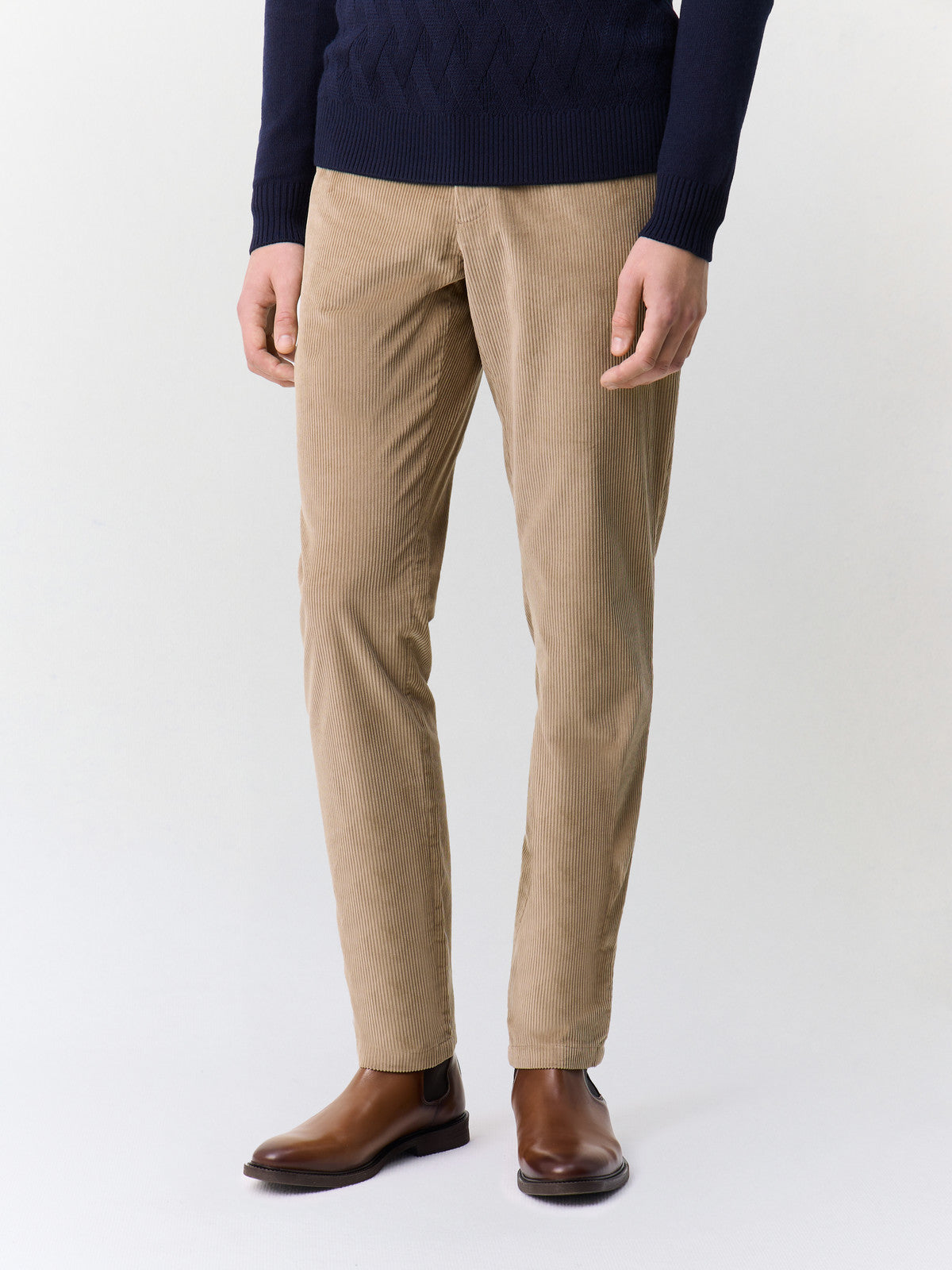 Pantalon Regular En Velours C Tel Beige