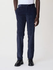 Pantalon regular en velours côtelé bleu indigo