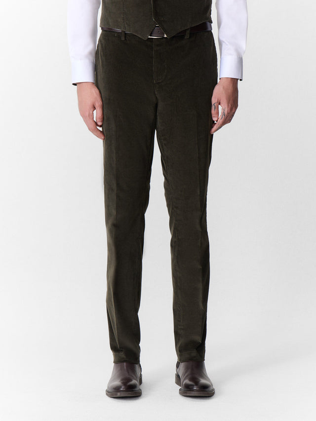 Pantalon coordonnable regular en velours côtelé kaki