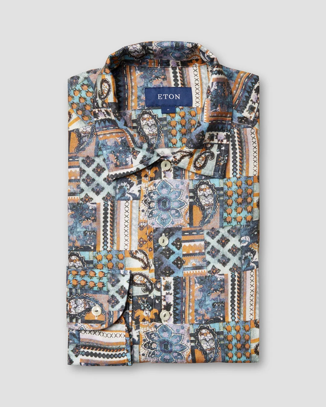 Patchwork Print Linen Shirt Eton