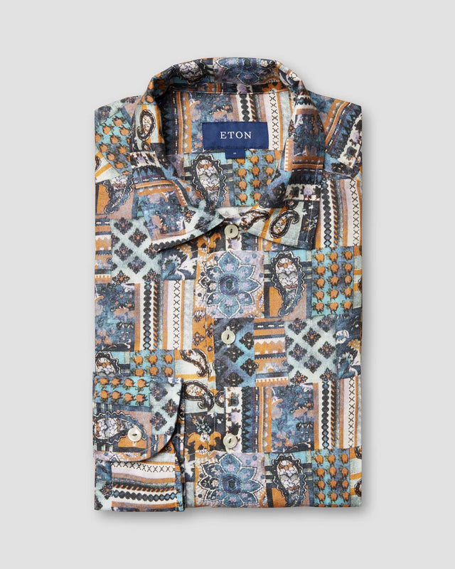 Leinenhemd mit Patchwork-Print - Eton