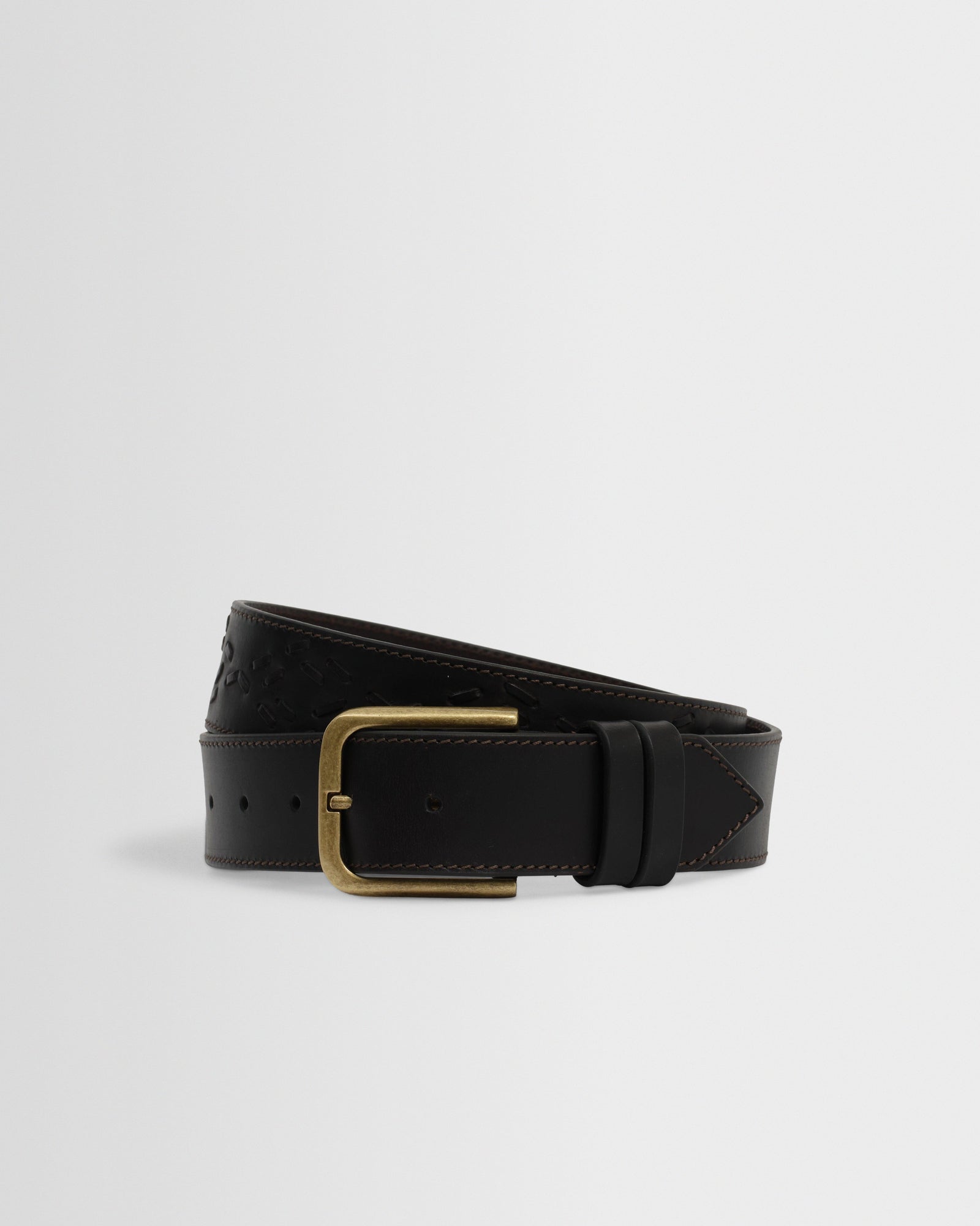 Paton Dark Brown Embroidered Leather Belt