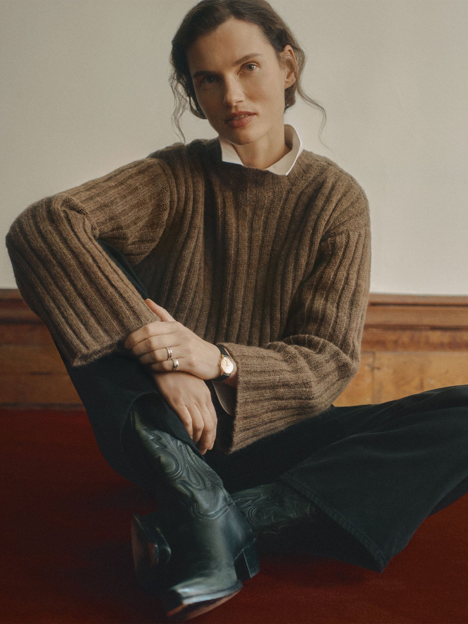 Marled Chestnut Highland Alpaca Bolded Rib Turtleneck