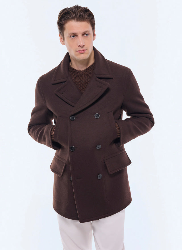 Short pea coat in blended wool
