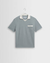 Pendal - Blue And Ecru Ribbed Organic Cotton Polo Shirt