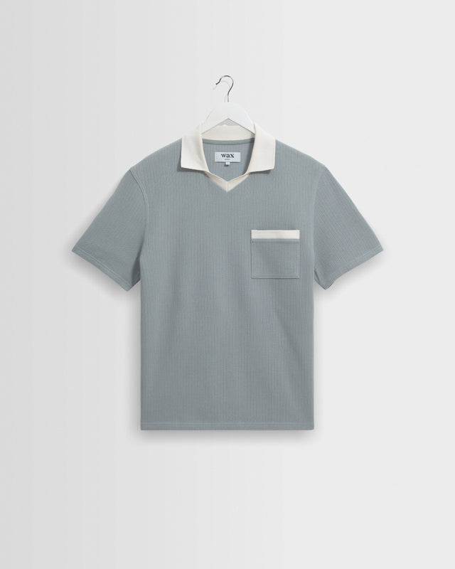 Pendal - Blue And Ecru Ribbed Organic Cotton Polo Shirt