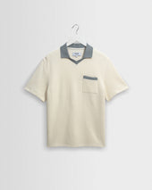 Pendal - Ecru And Blue Ribbed Organic Cotton Polo Shirt