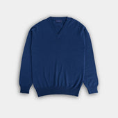 Petrol Blue V-Neck Cashmere Sweater
