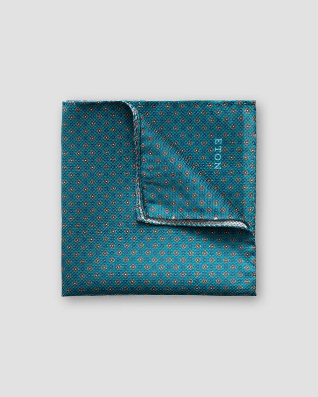 Petrol geometric flower pocket square