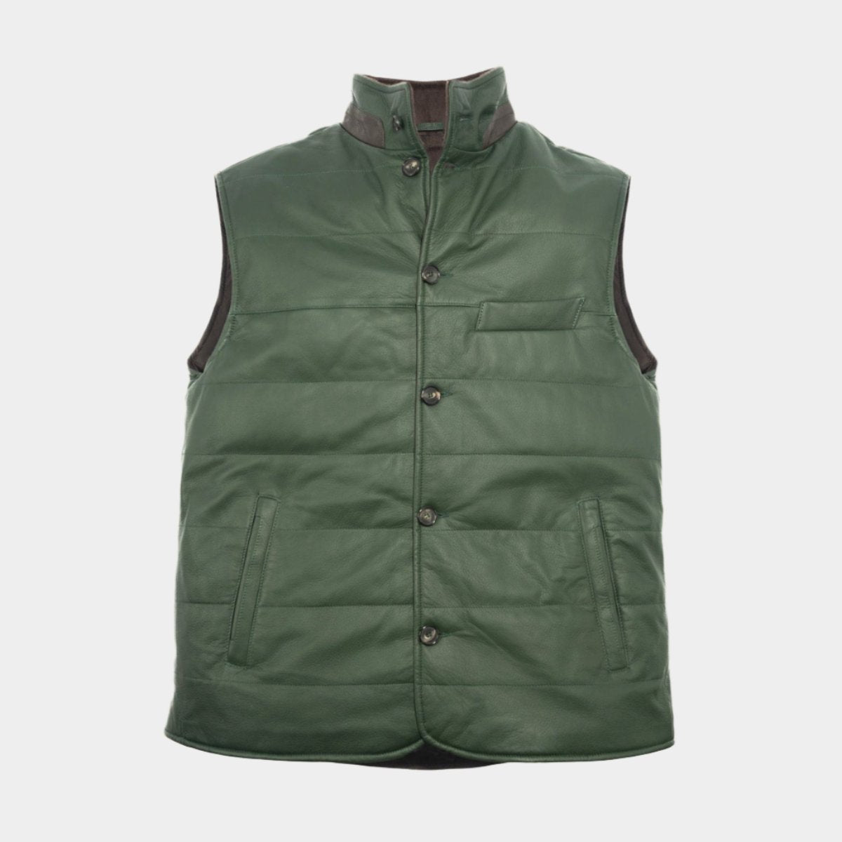 Green Leather Button Up Gilet