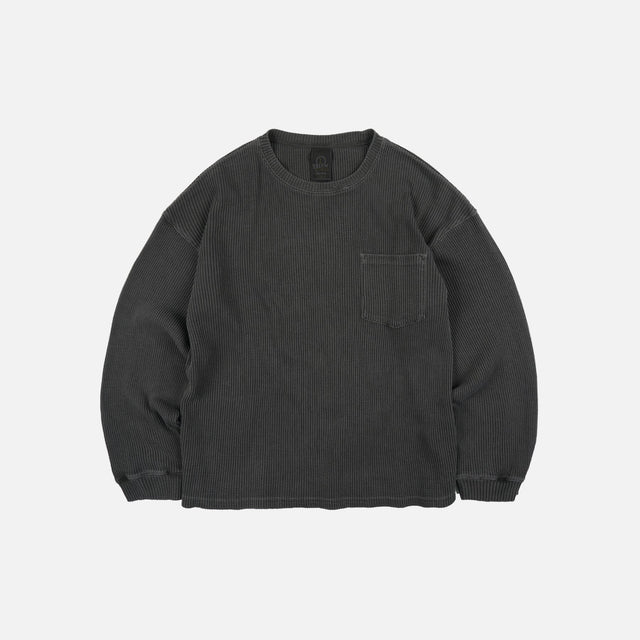 PIGMENT DYEING WAFFLE L/S T-SHIRT - CHACOAL
