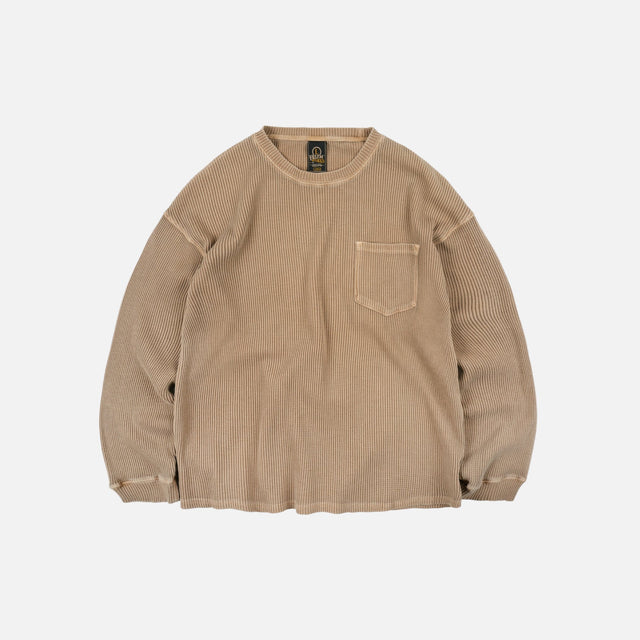 PIGMENT DYEING WAFFLE LS T-SHIRT - TAN