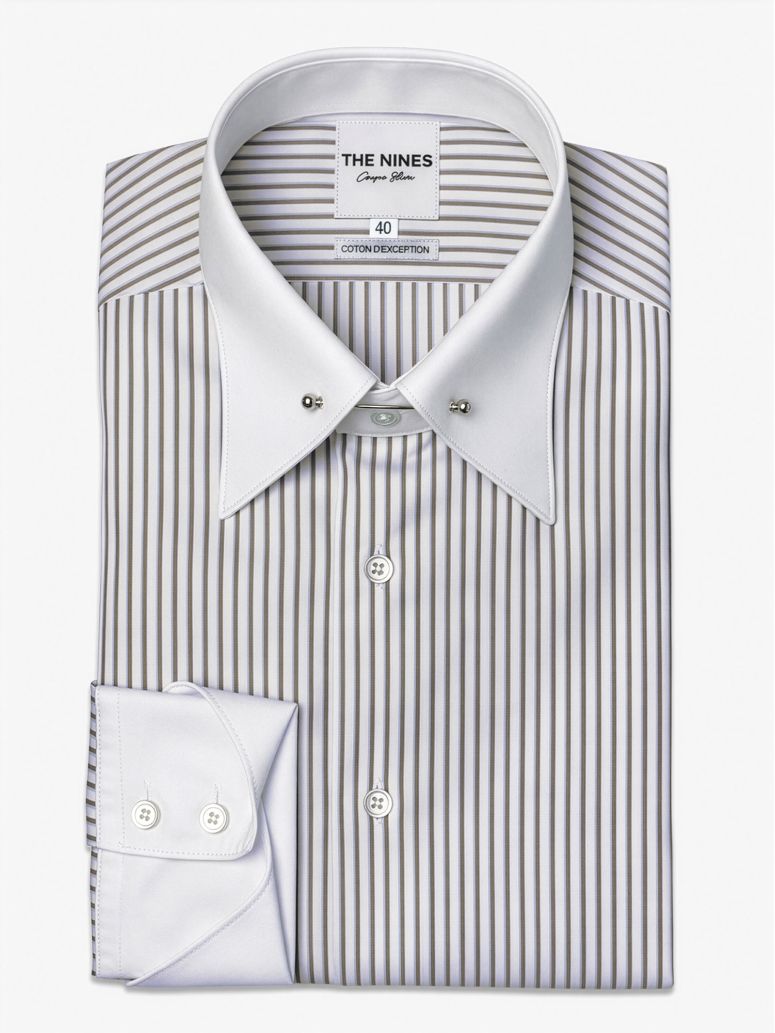 Pin Collar Shirt With And Sky Blue Stripes
