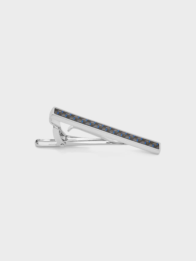 Pince à cravate avec insert fibre de carbone bleu cobalt