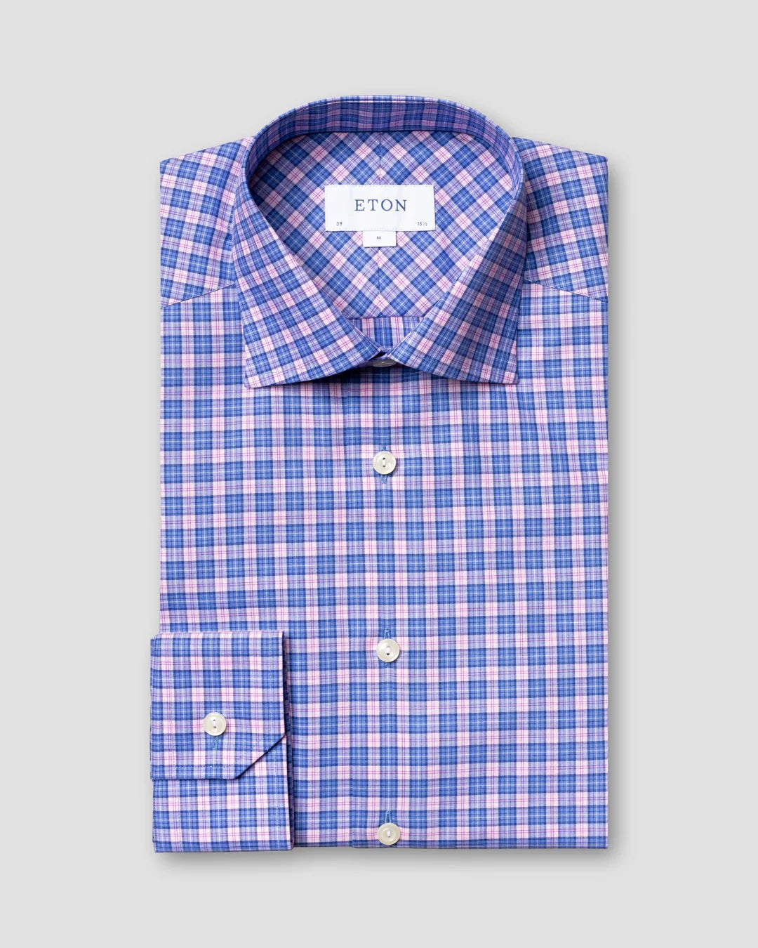 Pink Blue Checked Twill Shirt Eton