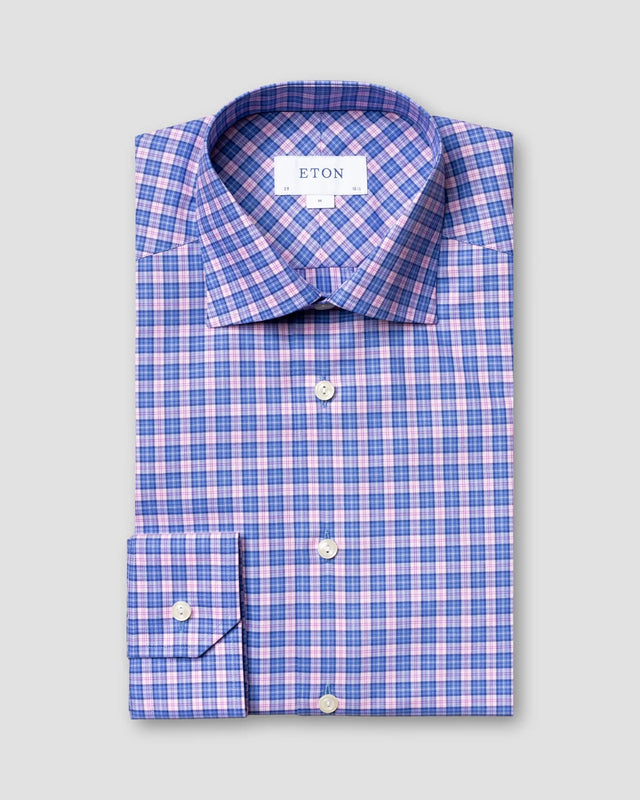 Pink & blau kariertes Twill-Hemd - Eton