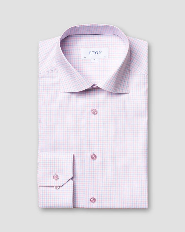 Rosa kariertes Hemd aus feinem Twill - Eton