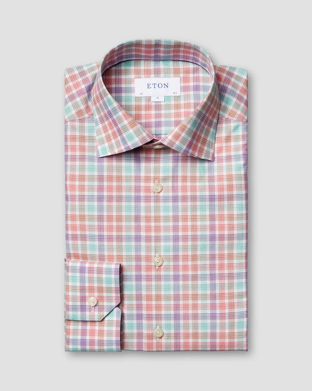 Rosa kariertes Hemd aus edlem Twill - Eton