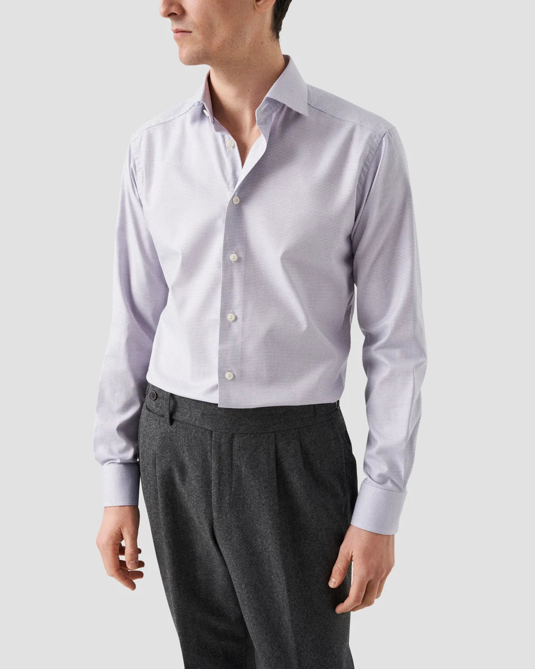 Pink Houndstooth Cotton Tencel Lyocell Stretch Shirt Eton
