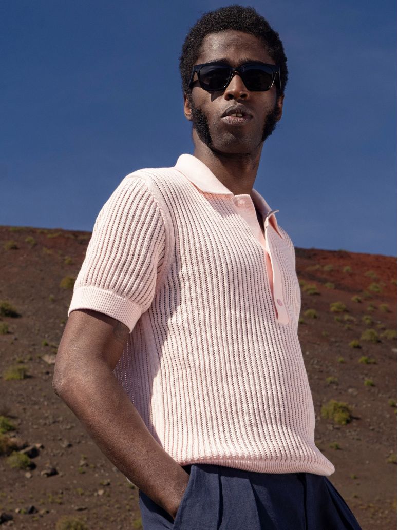 Pink Crochet Knit Polo Sagres