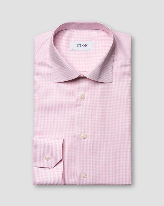 Pink Two-Color Check Fine Twill Shirt - Eton