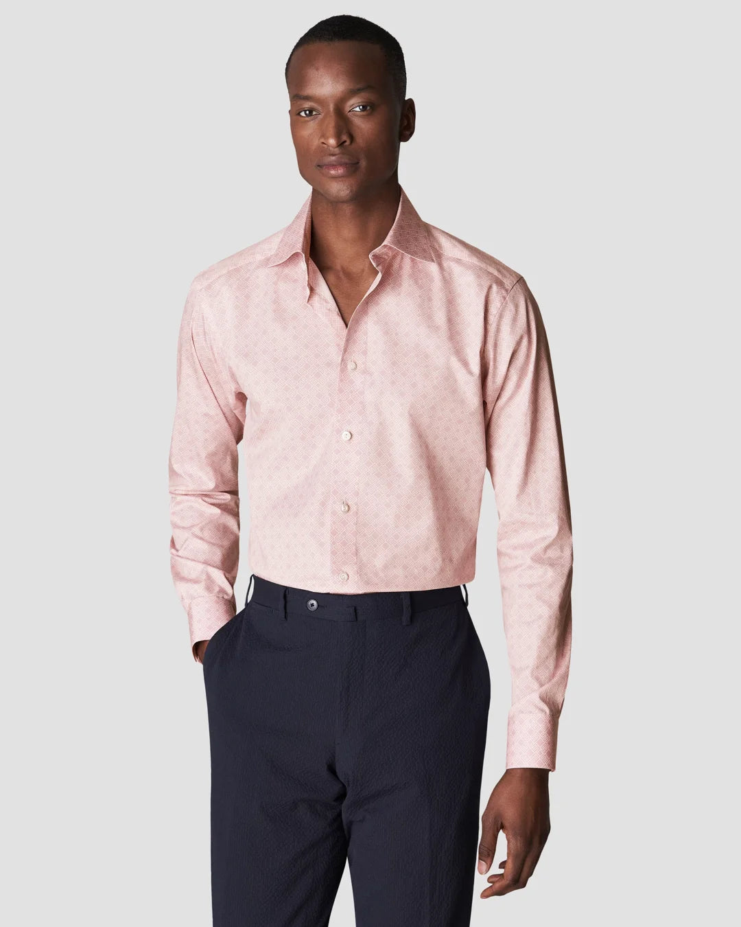 Pink Double E Logo Print Fine Twill Shirt Eton