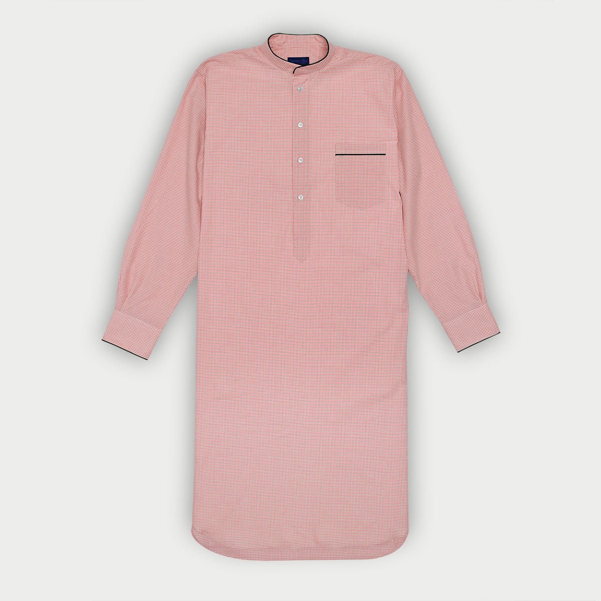 Gingham Check Cotton Nightshirt With Navy Piping
