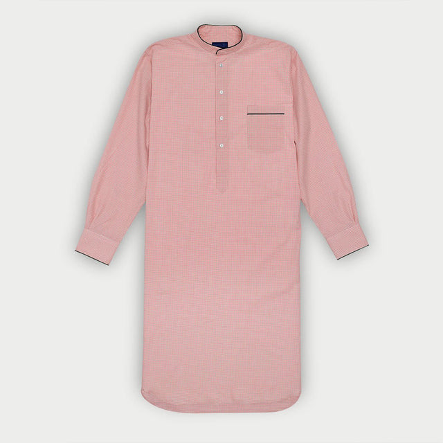 Pink Gingham Check Cotton Nightshirt with Navy Piping