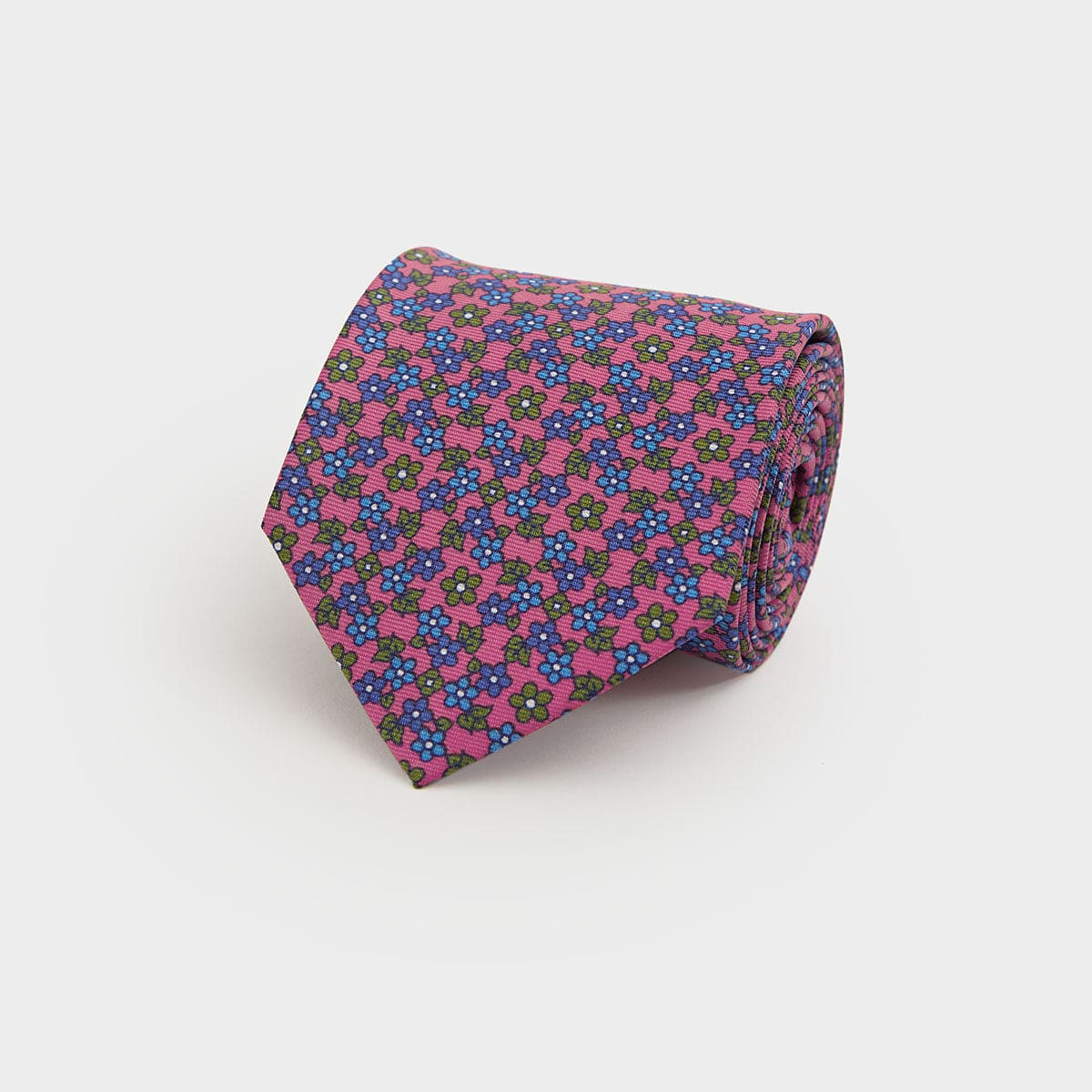 Pink Green Blue Floral Printed Silk Tie