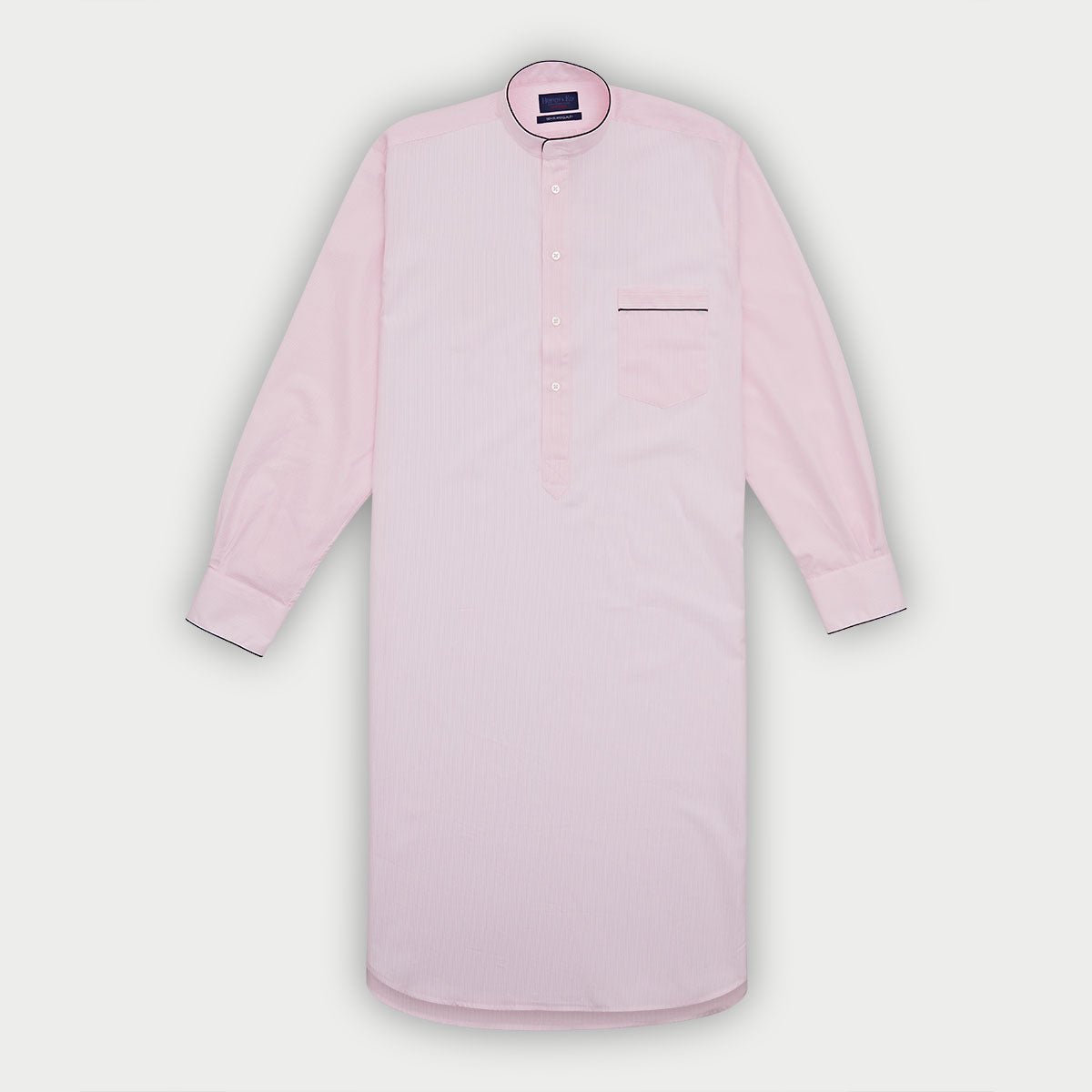 Pink Hairline Stripe Sea Island Quality Cotton Nightshirt With Navy Piping