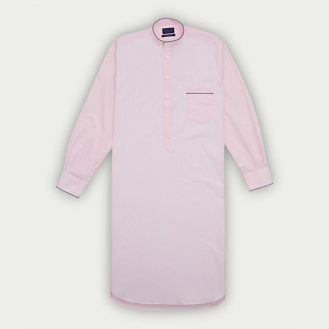 Pink Hairline Stripe Sea Island Quality Cotton Nightshirt with Navy Piping