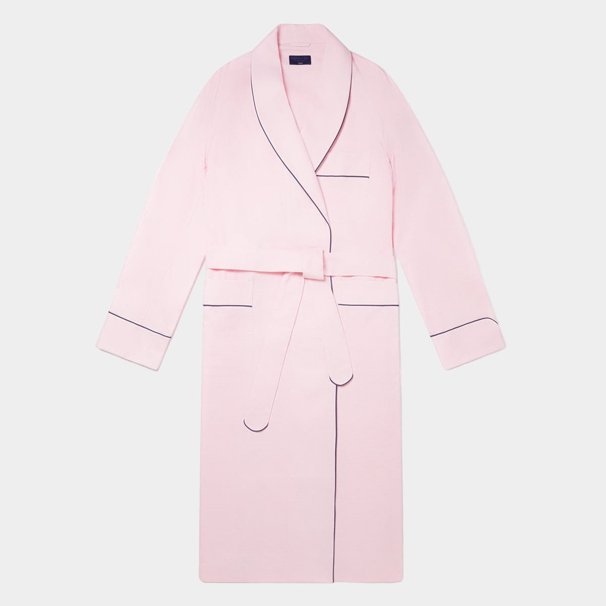 Pink Houndstooth Cotton Gown With Navy Piping