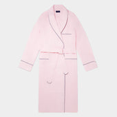 Pink Houndstooth Cotton Gown With Navy Piping
