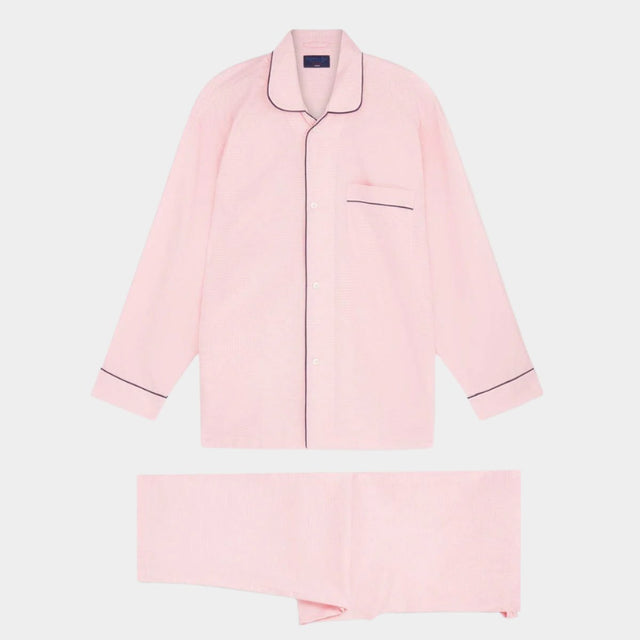 Pink Houndstooth Cotton Pyjamas With Navy Piping
