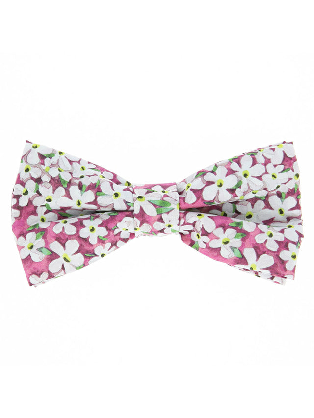 Pink Liberty bow tie with white flowers jasmin