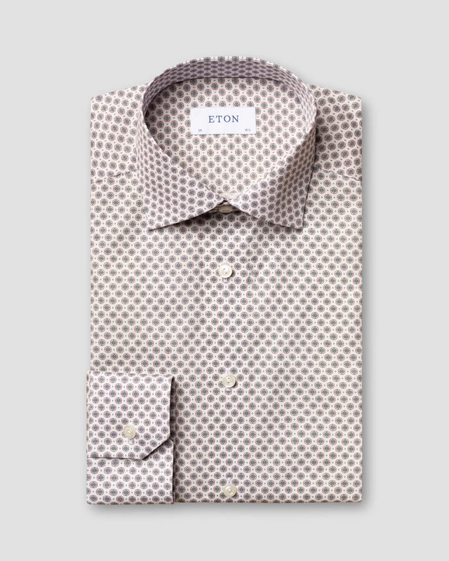 Rosa Hemd aus feinem Twill mit Medaillon-Print - Eton