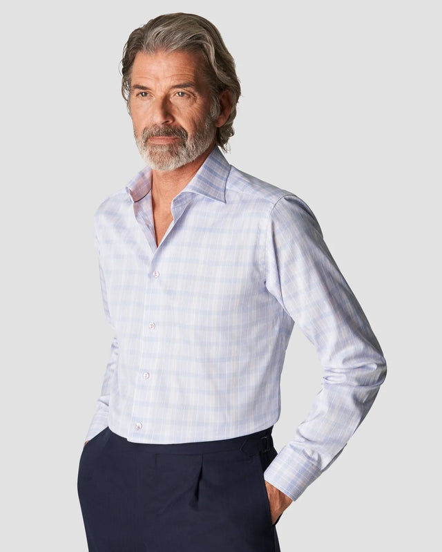 Signature-Twill-Hemd mit Prince-of-Wales-Karo Hellrosa - Eton