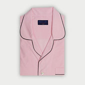 Pink Small Gingham Check Cotton Pyjamas With Navy Piping
