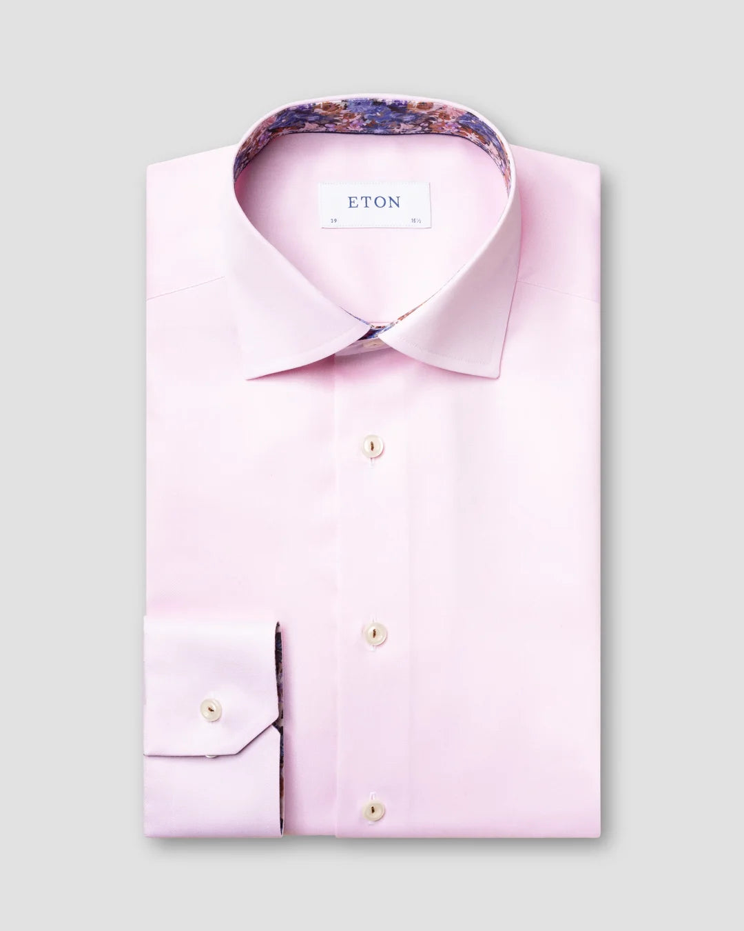 Pink Twill Shirt Purple Floral Details Eton