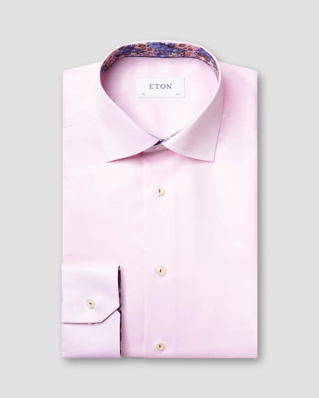 Rosa Twill-Hemd mit floralen Details in Lila - Eton