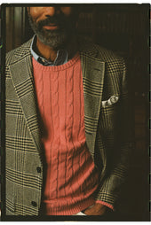 Pink Cotton Cashmere Cable Crewneck Sweater