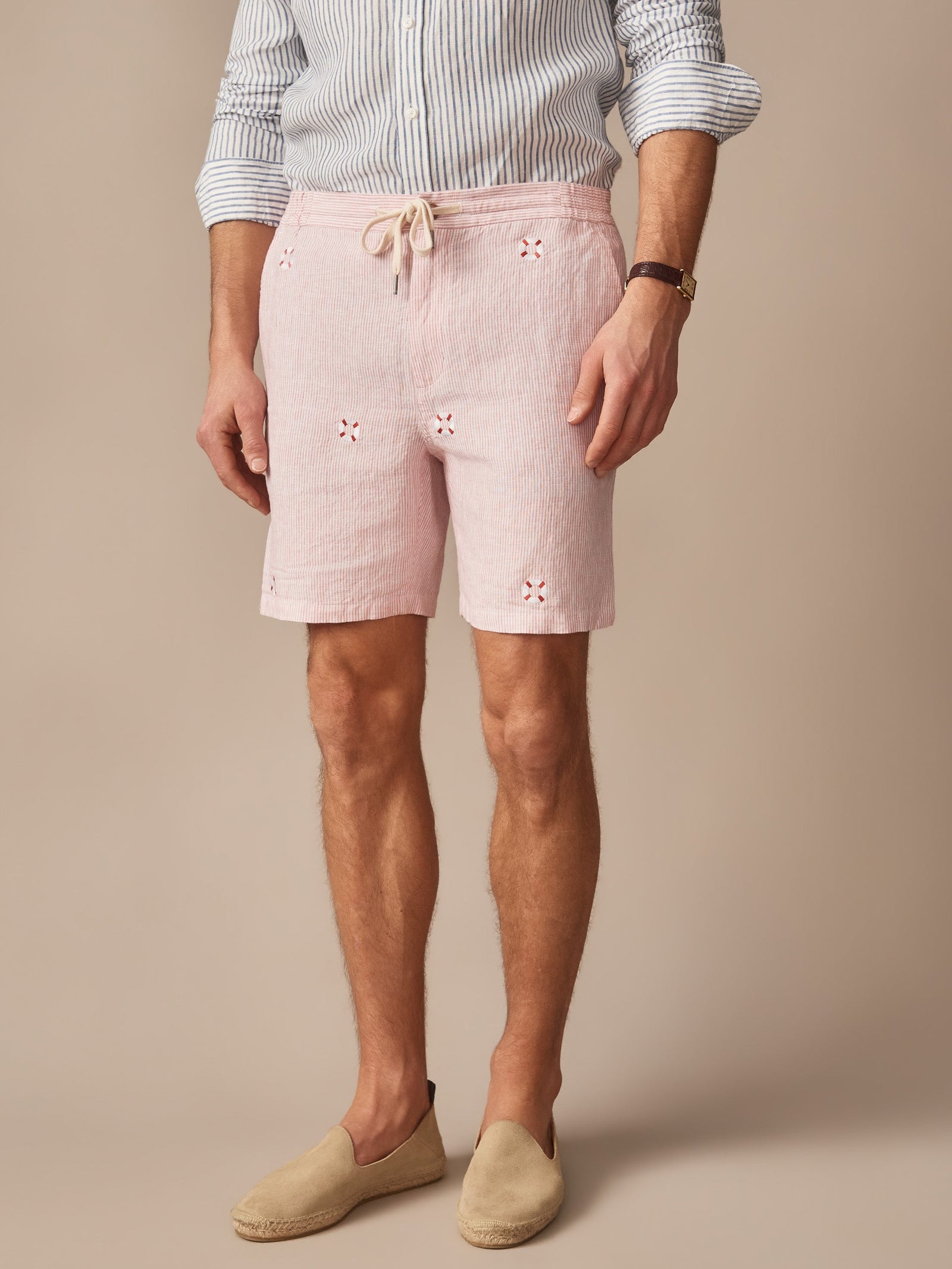 Pink White Lifesaver Newport Linen Shorts Men S Shorts J Mclaughlin